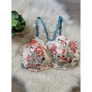 Adore Me Front Close Underwire Bra 36DDD Floral Racerback T-Back Lace Trim Cream